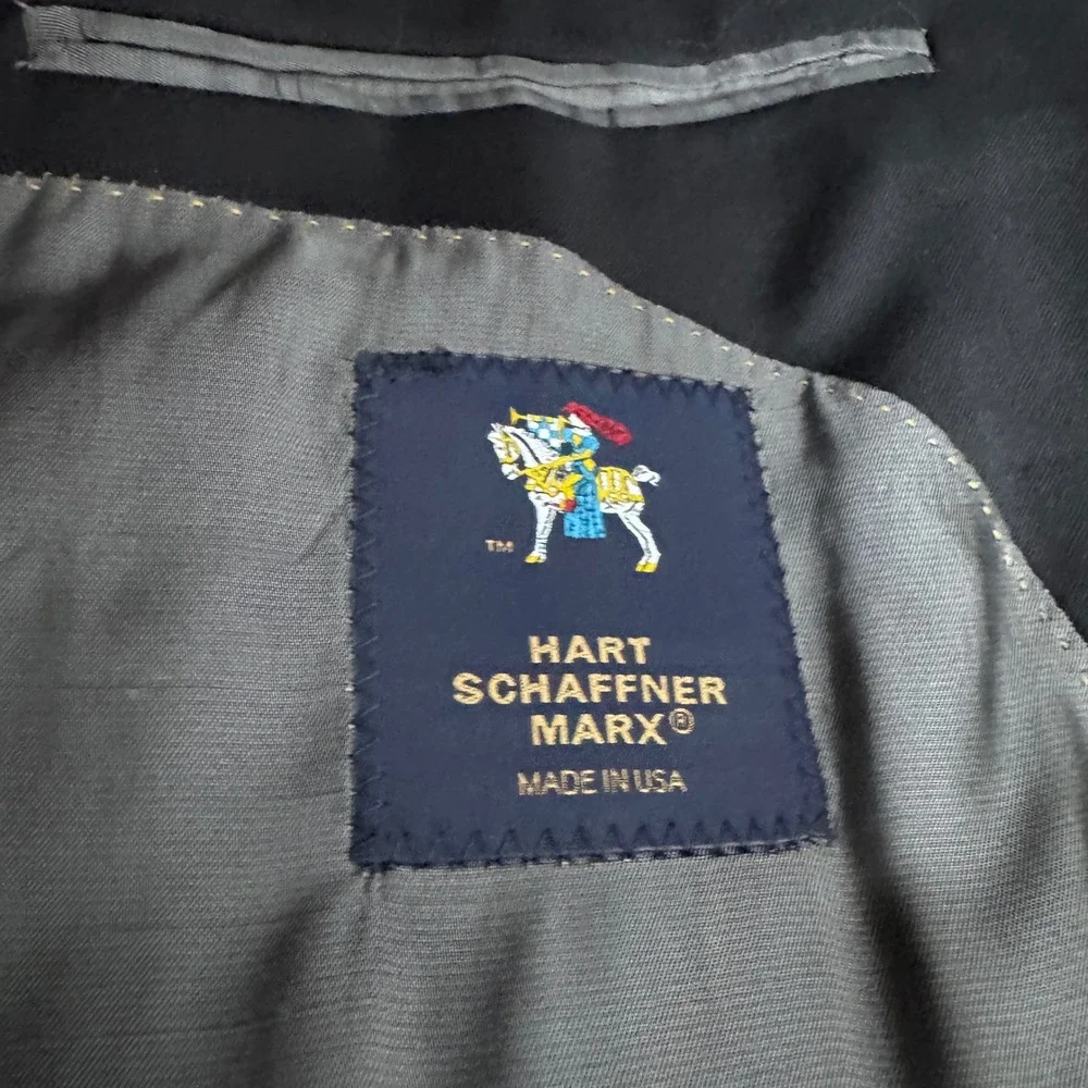 Hart Schaffner‎ Marx Blazer Mens 44L Black Solid Wool 2-Button USA Made
